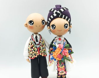 Hmong wedding attire bride and groom wedding cake topper, Custom ethnic bride & groom topper, Wedding anniversary gift from in law