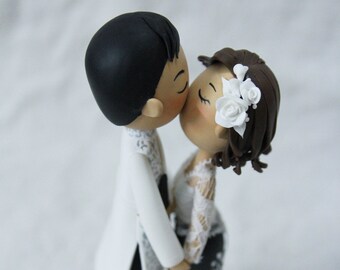 Myanmar and Vietnam wedding cake topper, Burmese wedding cake topper, Ao dai wedding cake topper, Kissing bride & groom wedding cake topper