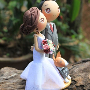 I do wedding cake topper/ Wedding cake topper with dog, bride and groom with pet cake topper image 4