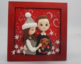 First Christmas Married Couple with a Dog Frame, Portrait Mr & Mrs Newlywed, Personalized portrait gift from Husband, Xmas gift for dog mama