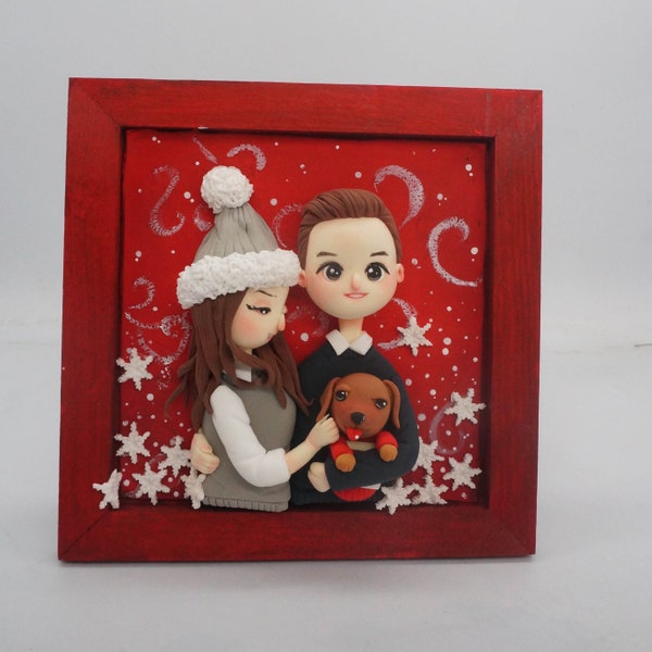 First Christmas Married Couple with a Dog Frame, Portrait Mr & Mrs Newlywed, Personalized portrait gift from Husband, Xmas gift for dog mama