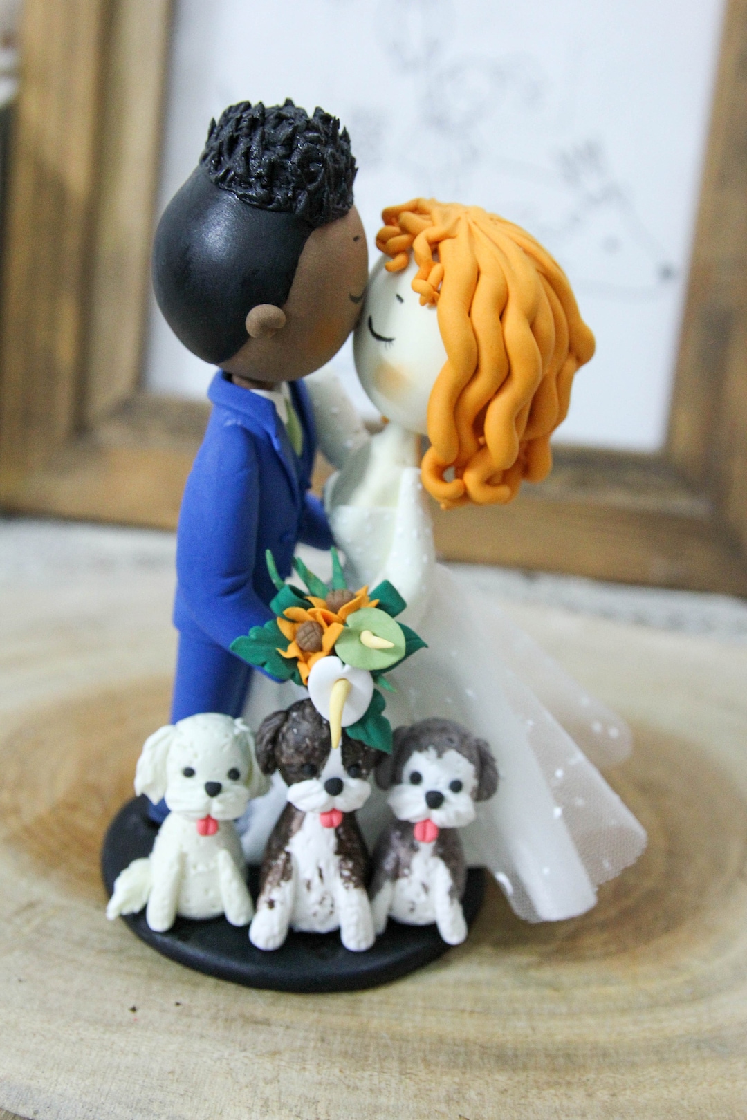 Kissing Bride and Groom With Dogs Wedding Cake Topper, Wedding Topper ...
