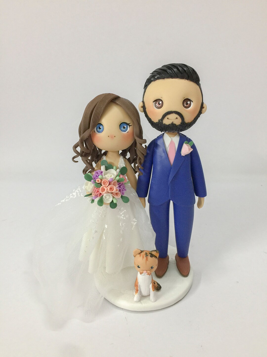 Custom Bride & Groom Wedding Cake Topper With a Cat, Pink Wedding Theme ...