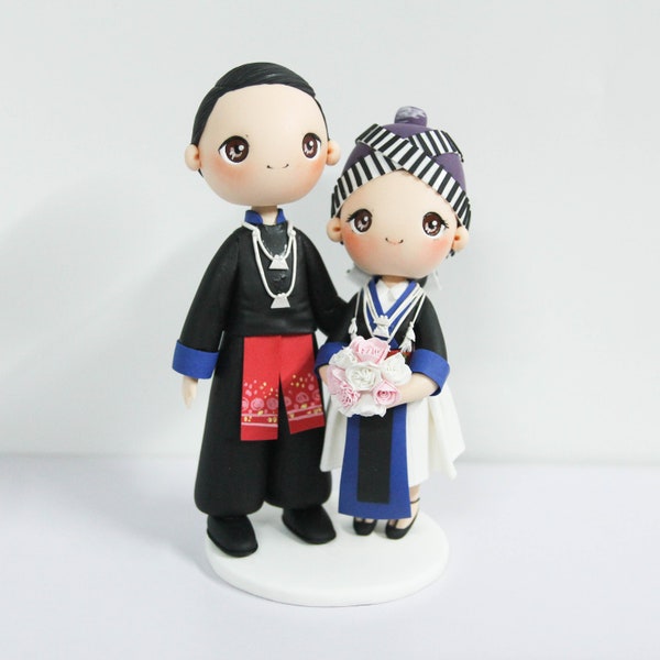 Hmong bride & groom Wedding cake topper, Ethnic bride and groom wedding topper, Hmong couple wedding, traditional bride groom topper