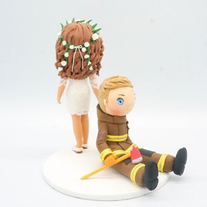 Firefighter wedding cake topper, Lesbian wedding topper, Funny wedding cake topper, Bride & Bride clay figurine, custom wedding gift image 9