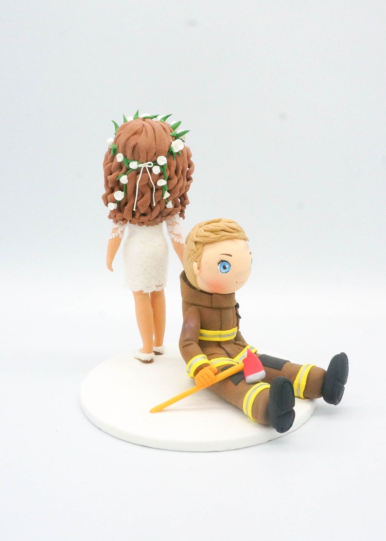 Firefighter wedding cake topper, Lesbian wedding topper, Funny wedding cake topper, Bride & Bride clay figurine, custom wedding gift image 9