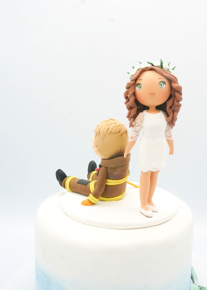 Firefighter wedding cake topper, Lesbian wedding topper, Funny wedding cake topper, Bride & Bride clay figurine, custom wedding gift image 3