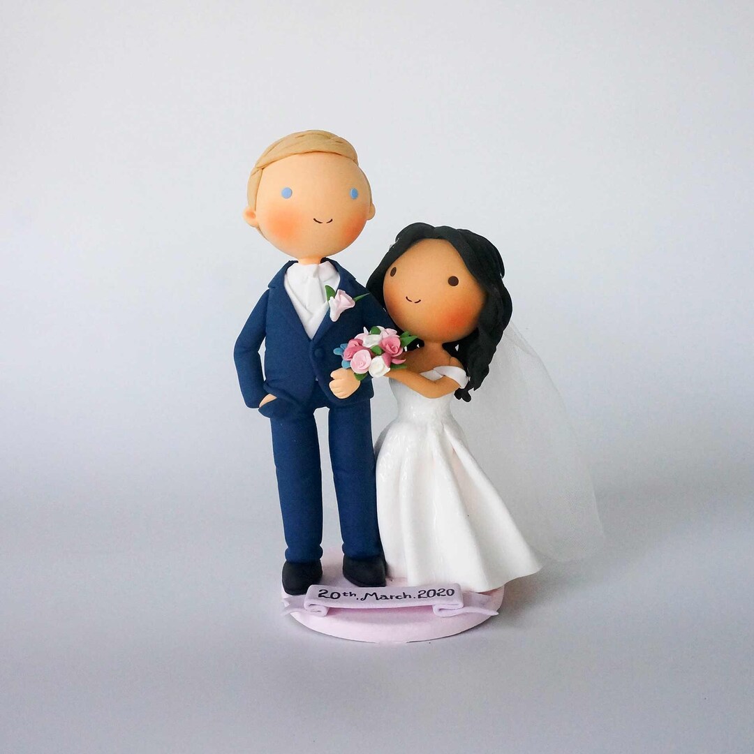 Custom Bride & Groom Wedding Cake Topper Pastel Pink Wedding - Etsy