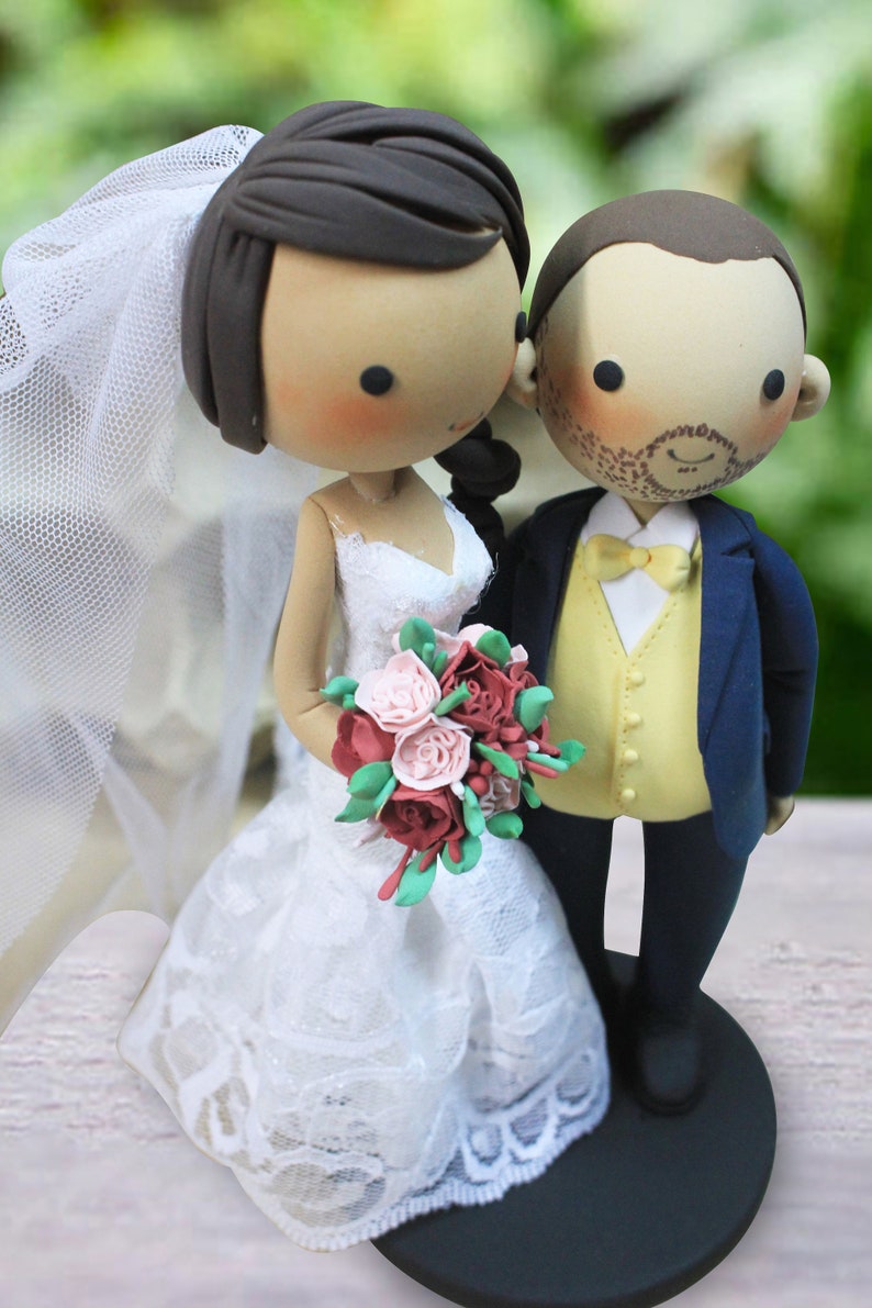 Tall bride short groom wedding cake topper, Yellow wedding theme, Black wedding theme, Personalized wedding cake topper image 4