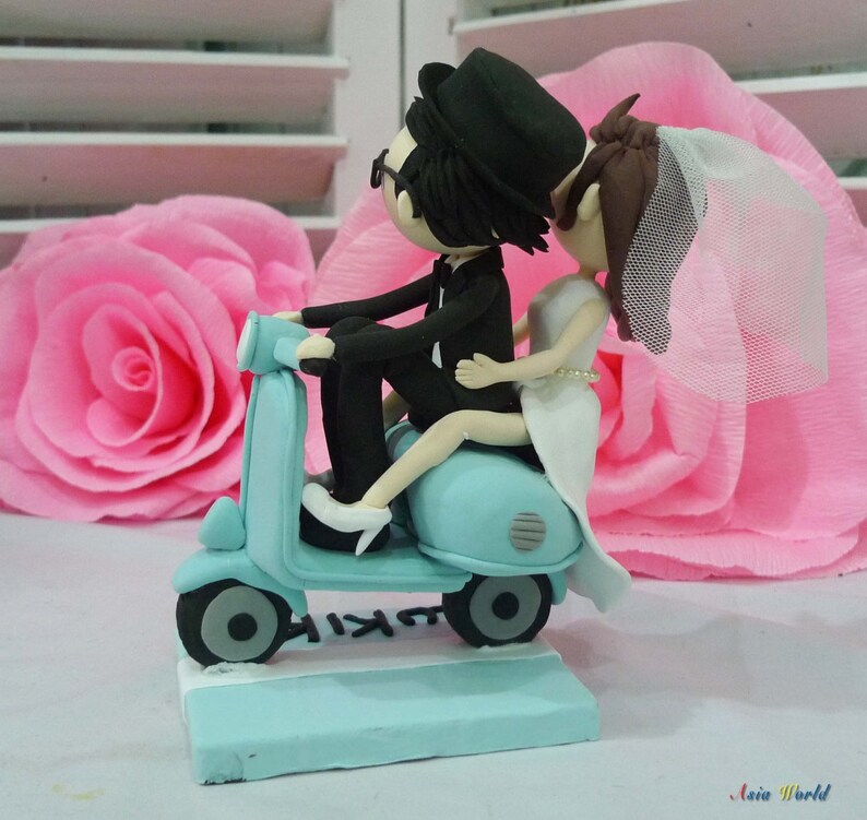 Wedding cake topper black scooter wedding baby blue theme