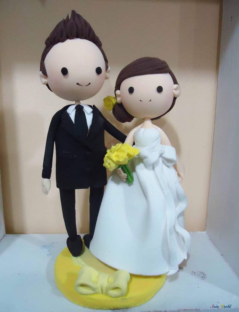 Wedding Cake topper Clay Couple in Yellow wedding theme image 0