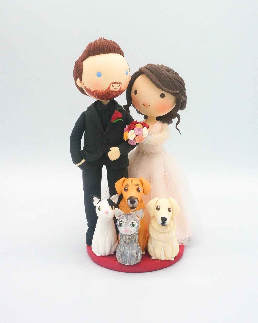 Bride & Groom Cake Topper With Dog, Customized Wedding Cake Topper, Dog ...