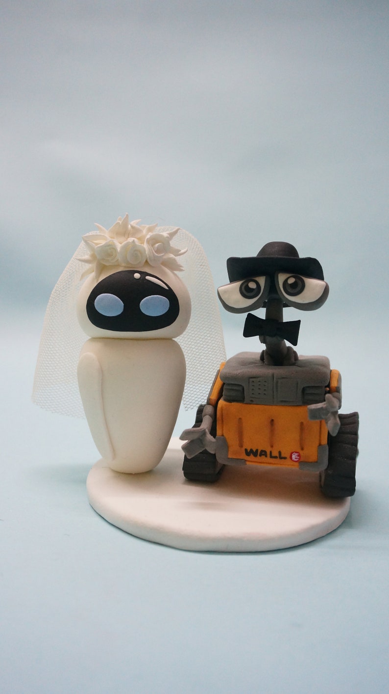 WallE and Eve wedding theme custom wedding cake topper clay Etsy