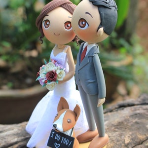 I do wedding cake topper/ Wedding cake topper with dog, bride and groom with pet cake topper image 2