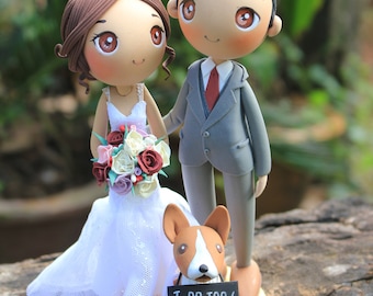 I do wedding cake topper/ Wedding cake topper with dog, bride and groom with pet cake topper