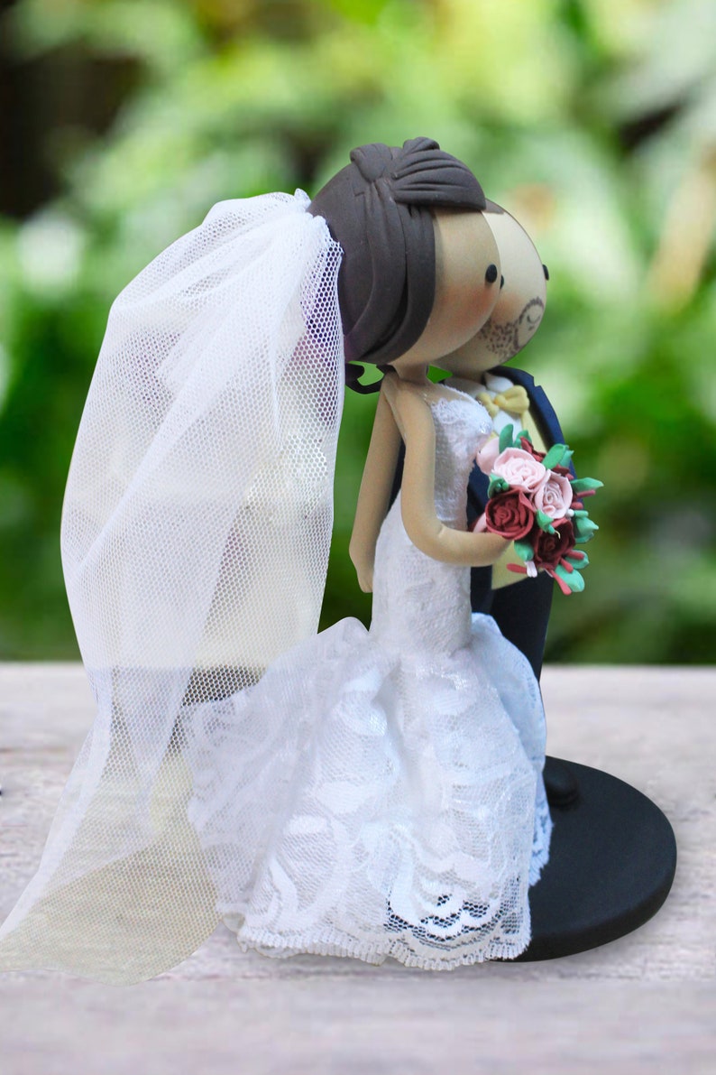 Tall bride short groom wedding cake topper, Yellow wedding theme, Black wedding theme, Personalized wedding cake topper image 2