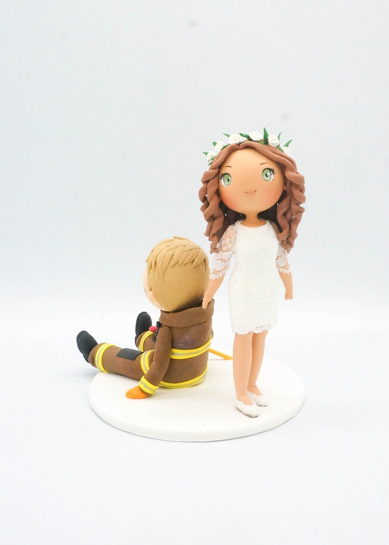 Firefighter wedding cake topper, Lesbian wedding topper, Funny wedding cake topper, Bride & Bride clay figurine, custom wedding gift image 8