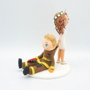 Firefighter wedding cake topper, Lesbian wedding topper, Funny wedding cake topper, Bride & Bride clay figurine, custom wedding gift image 7