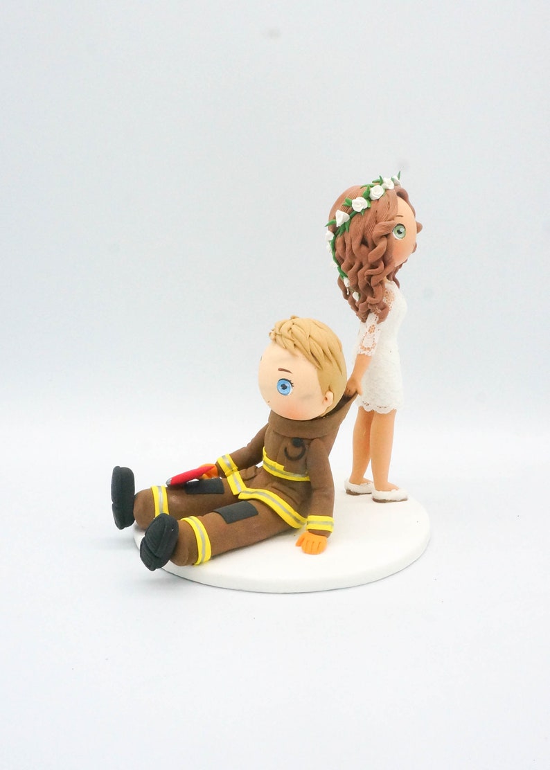 Firefighter wedding cake topper, Lesbian wedding topper, Funny wedding cake topper, Bride & Bride clay figurine, custom wedding gift image 7