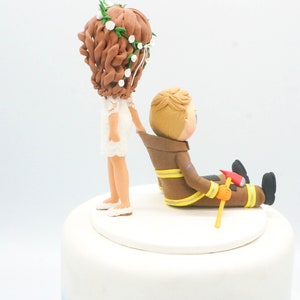 Firefighter wedding cake topper, Lesbian wedding topper, Funny wedding cake topper, Bride & Bride clay figurine, custom wedding gift image 4