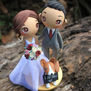 I do wedding cake topper/ Wedding cake topper with dog, bride and groom with pet cake topper image 5