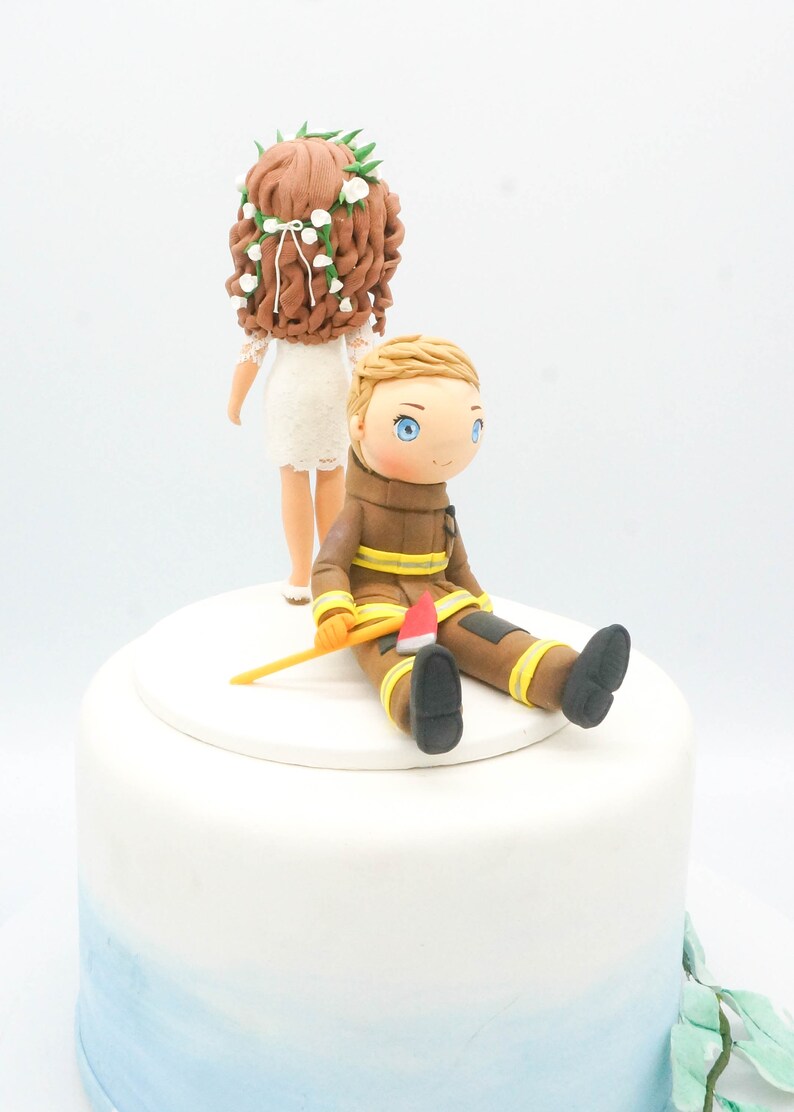 Firefighter wedding cake topper, Lesbian wedding topper, Funny wedding cake topper, Bride & Bride clay figurine, custom wedding gift image 5