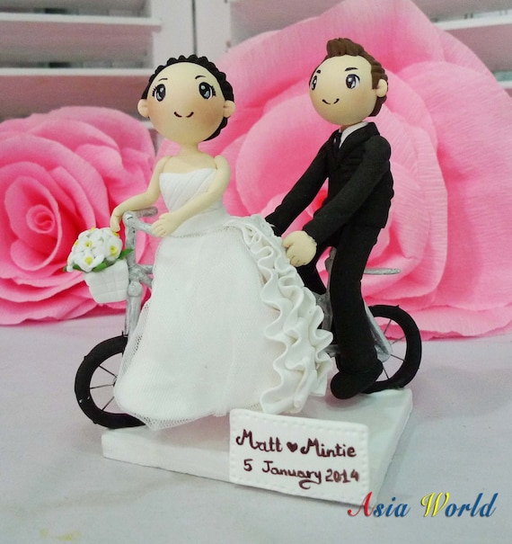 Tandem bike wedding cake topper with strapless wedding gown Etsy