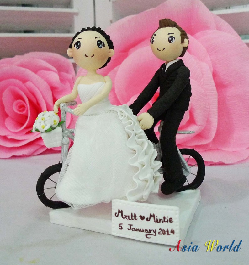 Tandem bike wedding cake topper Mr & Mrs cake topper Pink Etsy
