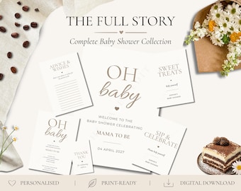 Paquete de papelería neutra para baby shower / Invitación personalizada, carteles, tarjetas / Descarga digital