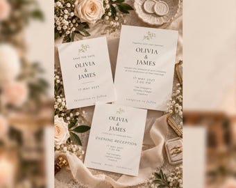 Juego de invitaciones de boda florales personalizadas / Tarjeta de "Reserva la fecha" e invitación (descarga digital)