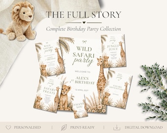 Paquete de papelería personalizada con temática de safari para el primer cumpleaños / Tema de la selva (Descarga digital)