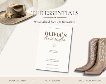 Invitación personalizada para despedida de soltera con temática vaquera del último rodeo (descarga digital)