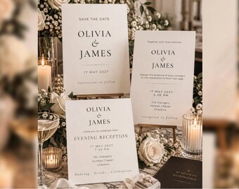 Conjunto de invitaciones de boda minimalistas personalizadas / Tarjetas de "Reserva la fecha" e invitaciones (descarga digital)