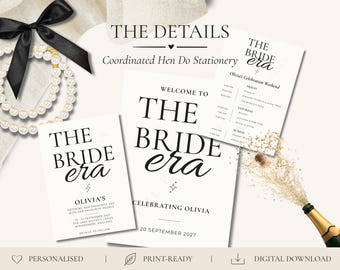 Paquete para despedida de soltera de Bride Era / Invitación personalizada, cartel de bienvenida e itinerario (descarga digital)