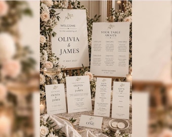 Conjunto de papelería floral personalizada para bodas / Invitaciones, carteles, menús y tarjetas de mesa (descarga digital)
