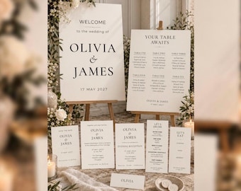 Conjunto de papelería minimalista y personalizada para bodas / Invitaciones en blanco y negro y todos los detalles para el día de la boda / Descarga digital