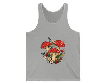 Cottagecore Pilz Tank Top, Fliegenpilz Emblem Tee, Wald Natur Bekleidung, Herbst Boho Geschenk