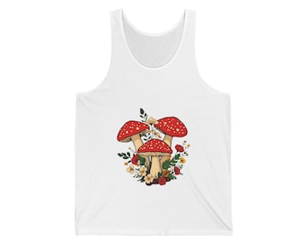 Camiseta sin mangas estilo cottagecore con estampado de setas, camiseta con emblema de hongo, ropa inspirada en la naturaleza del bosque, regalo bohemio de otoño