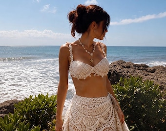 Ivory Crochet Bralette and Wrap Skirt Pattern Set (PDF Download)
