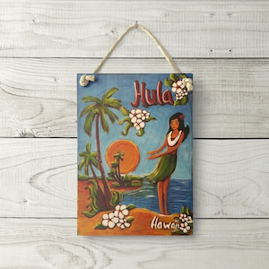 Hula Hawaii Sign - Hawaiian Sign Tropical Beach Decor Hula Art