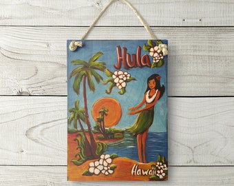 Hula Hawaii Sign - Hawaiian Sign Tropical Beach Decor Hula Art