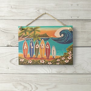 Placa de cabeça de diamante - Placa havaiana Decoração de praia tropical Arte de surf