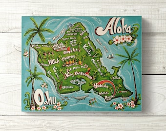Aloha Oahu Sign - Hawaii Vintage Beach Art, 8x10