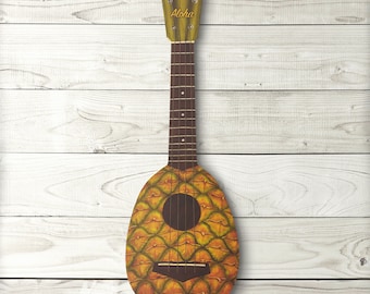 Pineapple Ukulele Sign - Vintage, tropical-style ukulele sign. Made in Hawaii.