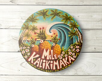 Mele Kalikimaka Circle Sign – cute vintage style tropical Hawaiian Christmas wood sign wall beach decor