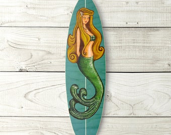 Mermaid Surfboard - beach, tropical, surf, art, hawaii wall decor