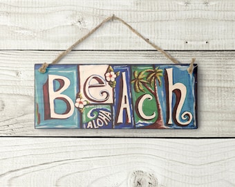 Blue Beach Sign - Hawaiian Sign Tropical Beach Decor