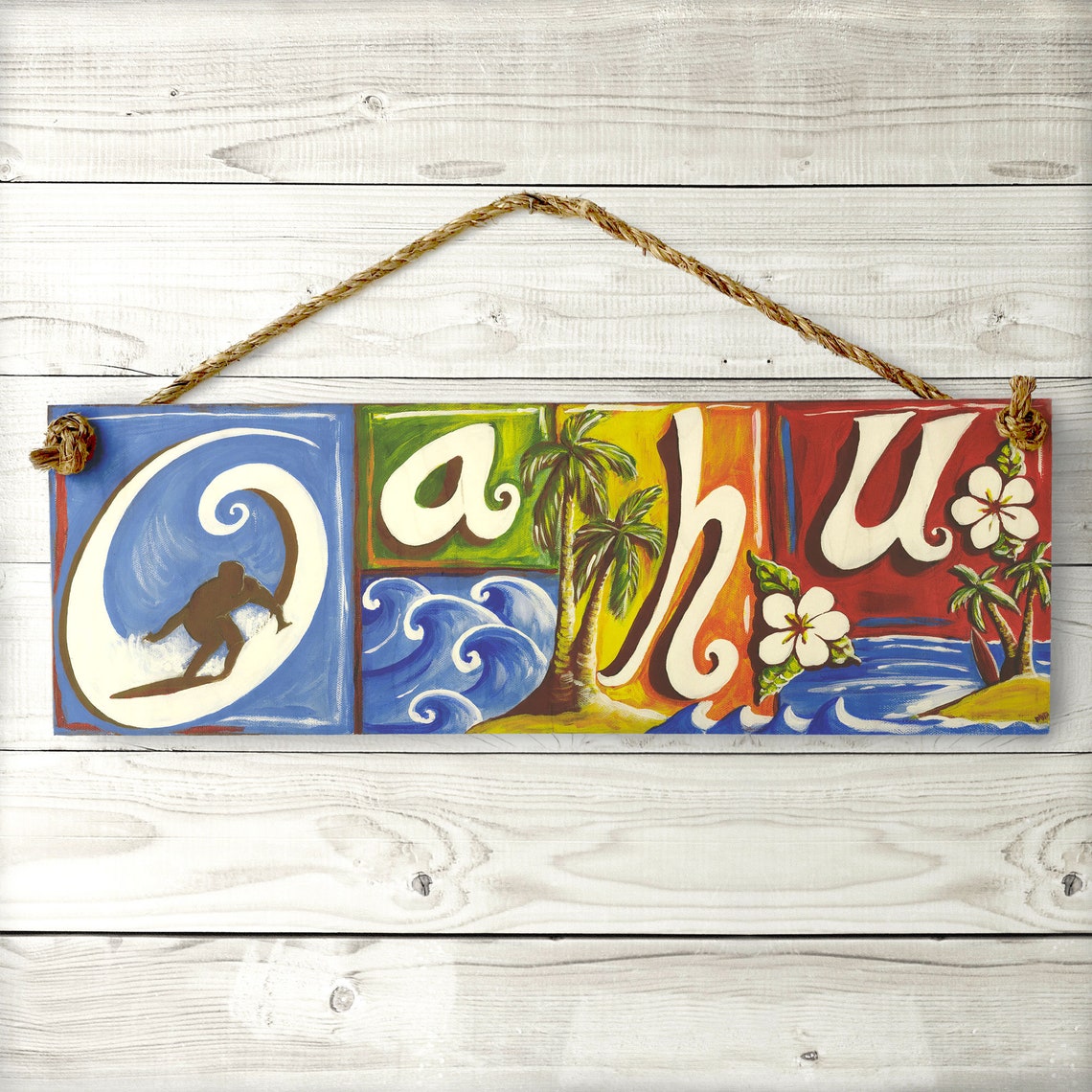 Vintage Oahu Sign Hawaii Oahu Tropical Beach Vintage Wood Etsy