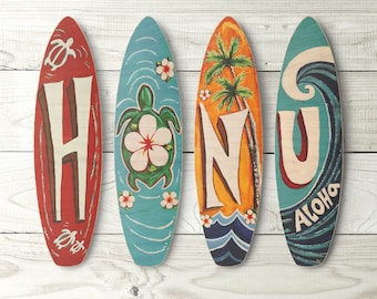 Honu Surfboard Set - Hawaiian Sea Turtle on cute surfboard signs