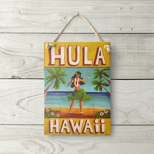 Hula Hawaii Sign - Hawaiian Sign Tropical Beach Decor Hula Art